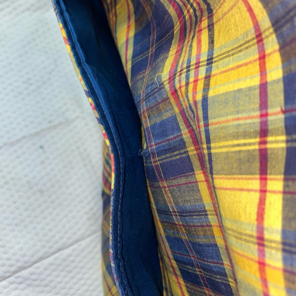 Vintage Granny Core purse/tote Yellow and blue plaid With Wooden Handle - Picture 5 of 7